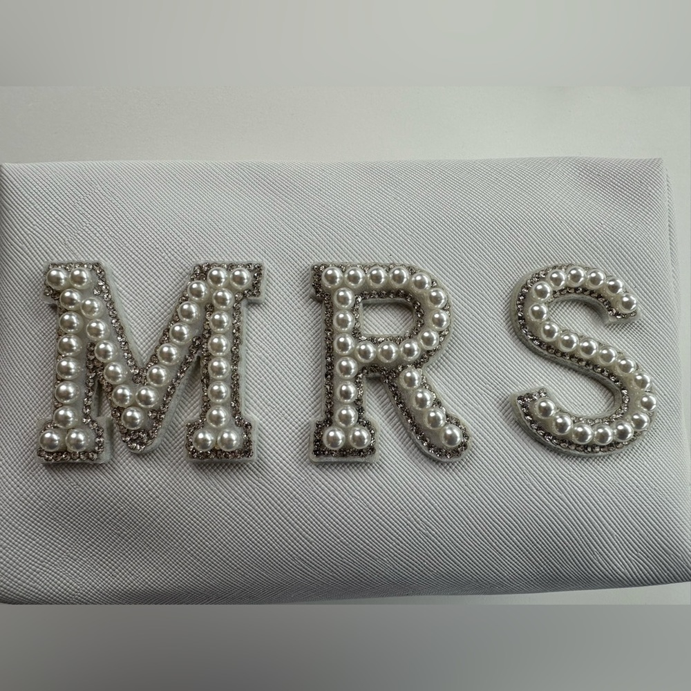Wedding bridal make up bag MRS, ivory pearls, beaded